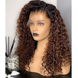 220%density Pre Plucked 360 Lace Frontal Human Hair Wigs with Natural Hairline Dark Brown Bouncy Curly 13x6 Lace Front Wigs Remy