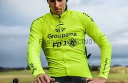 Winter Fleece Thermal Only Cycling Jerseys Groupama Fdj Team Fluo Yellow Long Sleeve Men Bike Wear Cycling Clothing x0824