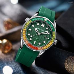 Wristwatches AOCASDIY 2023 Men Unique Design Coloured Diamond Silicone Strap Automatic Calendar Quartz Fashion Casual Business Wrist Watch