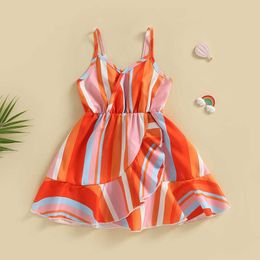 Girl's Dresses Summer Children Wear Girls Sleeveless Ruffled Backless Stripe Dress Casual Baby Dress Baby Girls Beach Dress