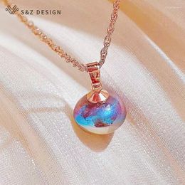 Pendant Necklaces S&Z DESIGN Fashion 585 Rose Gold Colour Round Simulated-pearl Necklace For Women Wedding Party Jewellery Gift