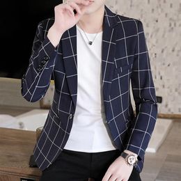 Men's Suits & Blazers Brand Clothing Fashion Casual Small Suit Men Slim Fit Jacket Korean Style Trendy Plaid Single Western M303f