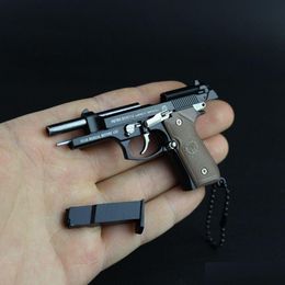 Decompression Toy Beretta 92F Metal Pistol Gun Miniature Model Toys 13 Removable Hand Relief Fidget Keychain Gift With Clear Holster Dhbxv