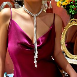 Chains Vintage Long Pearl Necklace For Women Elegant Simulated Pearls Dress Necklaces Sweater Chain Wedding Party Jewelry