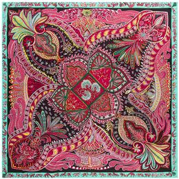 Scarves 130cm Bohemia Winter Brand Scarf Women 100% Twill Silk Square Scarves Paisley Hijab Scarf Foulard Shawl Pashmina Bandana 230823