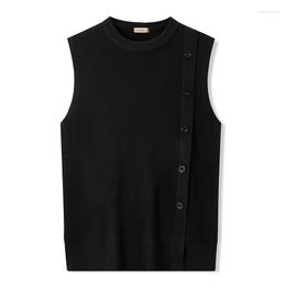 Men's Vests 2023 Autumn Sleeveless Round Neck Knit Vest Fashion Personalized Button Decoration Sweater Tank Top High Quality