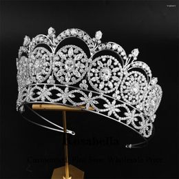 Hair Clips ROSABELLA European And American Sparkly Crystal Crowns Tiaras Cubic Zirconia Headdress Bride Headband Wedding Headress