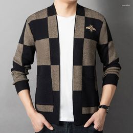 Men's Sweaters Gentleman Vintage British Style Oversized Cardigan For Mens Designer Sweater Luxury 2023 Knitted Jackets Elegant Plaid Blue