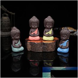 Decorative Objects Figurines Small Buddha Statue Monk Figurine India Mandala Tea Ceramic Crafts Home Ornaments Miniatures Drop Del Dh6Fj