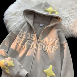 Men's Hoodies Sweatshirts American Letter Print Cardigan Women's Y2K Street Hip Hop Trend Couple Lazy Wind Loose Zipper Coat 230824