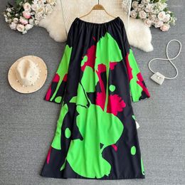 Casual Dresses SuperAen Fashion Long Sleeve Off Shoulder Open Loose A-line Print Dress Beach Holiday