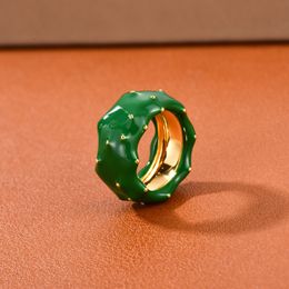 Wedding Rings 2023 Fashion Large Circle Green Drop Glaze Irregular Wide Ring Charm Women Designer Brand Jewellery Girl Gift Party 230824