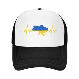 Ball Caps Punk Unisex Ukraine Heartbeat Trucker Hat Adult Ukrainian Flag Map Adjustable Baseball Cap For Men Women Sun Protection