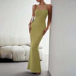Casual Dresses Khaki Dress Spaghetti Strapless Sexy Backless Sqare Neck Sleeveless Midi For 2023 Fashion Woman Beach