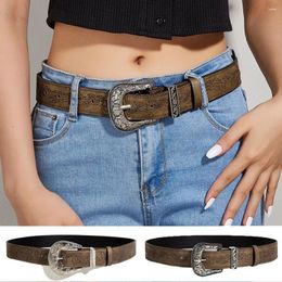 Belts Fashion Vintage Widened Adjustable Women Men Metal Big Buckle Leather Belt Carved Pin Brown Texture Waist Punk