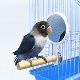 Other Bird Supplies Wooden Pet Toys With Mirror Fun Toy For Parrots Cockatiel Small Birds Stand Climb Cage Accessories