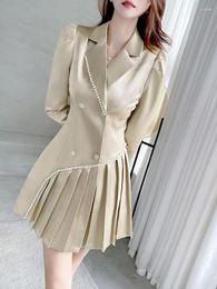Abiti casual Insozkdg Blazer Dress Women 2023 Cascia per maniche lunghe autunno giacca elegante Office formale Ladies Black Bianco