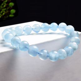 Bangle Genuine Aquamarines Bracelets Real Natural Aquamarines Beads Elastic Rope Bracelet Healing Crystal Aeroides High Quality Gifts 230824