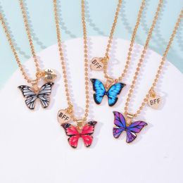 Pendant Necklaces 2 Pcs Colorful Enamel Butterfly Necklace Friends BFF Charm Choker Animal Beads Chain For Girls Ie Friendship