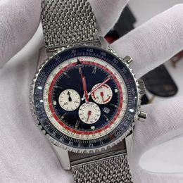 46MM Quartz Chronograph Breit and Ling Mens Watches Luminous Red Hands Watch Wristwatches With Three Working Subdials Battery250f