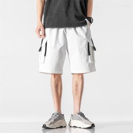 Men's Shorts White Cargo Men Knee Length Casual Loose Patch Pocket Fashion Solid Colour Elastic Rope Waist Arrival