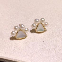 Stud Earrings MADALENA SARARA 5mm-6mm Freshwater Pearl Women 18K Gold Bearfoot Style Natural White