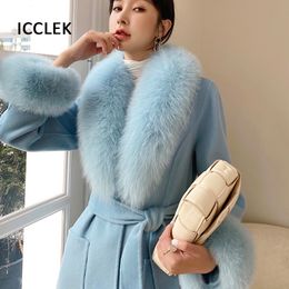 Scarves Real Fur Collar Cuff Set Luxury Winter Warm Shawl Cuffs Match Overcoats Accessory Scarf One 230824