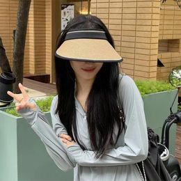 Wide Brim Hats Summer Foldable Large Straw Sun For Women Travel Sunshade Topless Empty Visor Outdoor Beach Tour Breathable Cap