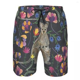 Men's Shorts Swimwear Mens Swim Beach Swimming Trunks For Man Kangaroo And Baby Flowers Leaves Swimsuit Surf Board Bathing Suit