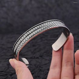 Bangle Simple Vintage Men's Stainless Steel Cuff Bracelets Fashion Charm Wheat Style Opening Bracelet Punk Jewelry Party Gift Wholesale