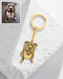 Keychains Lanyards Personalized Pet Po Keychain Custom Cat Dog Portrait Keyring Engraved Name On The Back Customized Memorial Gift For Pet Lover 230823