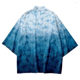 Ethnic Clothing Traditional Gradient Tie-Dye Print Japanese Kimono Women Men Beach Cardigan Yukata Cosplay Haori Asian