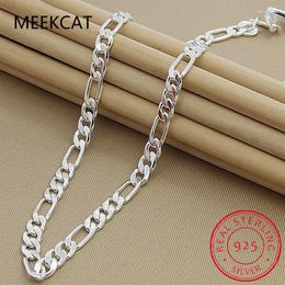 Chains MEEKCAT High Quality 8MM 20'' 45-60cm Men Necklace 925 Silver Figaro Chain Necklaces For Male Jewelry Party Gift