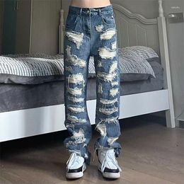 Men's Jeans High Street Pants Knife Cut Hole Patch Old Loose Versatile Long Streetwear Summer Fashion