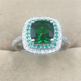 Cluster Rings Real Solid 925 Sterling Silver Wedding For Women Luxury 4ct Square Green Gemstone Engagement Ring Finger Jewelry Gift