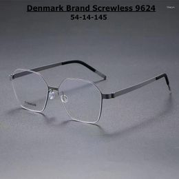 Sunglasses Frames Denmark Brand 9624 Titanium Glasses Frame Men Ultralight Screwless Prescription Eyeglasses Women Polygon Optical