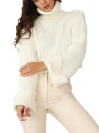 Women's Sweaters Women Sweater Knit Pullover Long Sleeve Turtleneck Loose Crop Top For Casual Daily