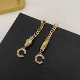 2023 Luxury quality Charm drop earring with diamond in 18k gold plated have box stamp chain design PS7510B