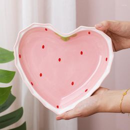 Plates High Value Small Strawberry Ceramic Tableware Cute Girl's Heart Eating Bowl Plate Soup Dessert Cake