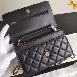 Gold ball chain bag Caviar wallet woc luxury designer bag New style square fat handbag Classic Flap wallet mini Black Pink bags cross body WOC Luxury CC Sling Bag 10A top