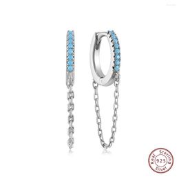 Hoop Earrings Fine Jewellery Trendy Design Women S925 Sterling Silver Blue Nano Gems White Gold Plated Chain Huggies