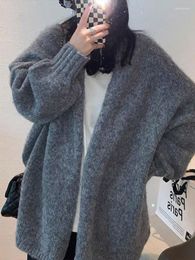 Women's Knits Oversized Knitted Sweater Women Elegant Solid Color Cardigan Female Casual Loose Long Sleeve Coat Ladies Sueter