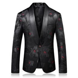 Red Dot Print Blazer Luxury Shawl Collar Mens Blazer Jacket Stage Costumes Terno Masculino Wedding Party Stylish Suit Jacket195G
