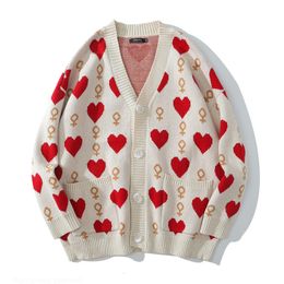 Men's Sweaters 2023 Hip Hop Streetwear Sweater Men Heart Pattern Oversize Cardigan Knitted Harajuku Loose Casual pull homme 230823