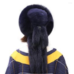 Berets Real Fur Hat For Women With Leather Mongolian Princess Pompom Winter Warm Beanie Russian Cap Bonnets Ladies