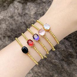 Charm Bracelets FLOLA Copper CZ Round Crystal For Women Gold Plated Beads Chain Adjustable Simple Jewellery Gifts Brte16