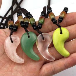 Pendant Necklaces 21x37mm Hook Shape Natural Stone : White Rock Quartz Rose Green Aventurine Jade For Woman