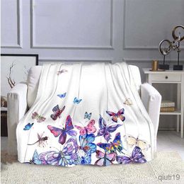 Blankets Colourful Butterfly Cute Wild Animals Flannel Throw Blanket King Size for Bed Sofa Couch Decoration for Kids Teen Adult R230824