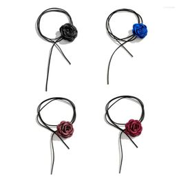 Chains Goth Black Velvets Big Rose Pendant Choker Necklace For Women Elegant Jewellery 634D