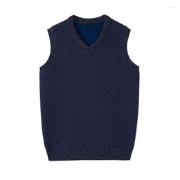 Men's Vests Sweater Vest Men Fashion Preppy Style Solid Stitching V Neck Pullovers Loose Sleeveless Knitted Sweaters Autumn Male C23